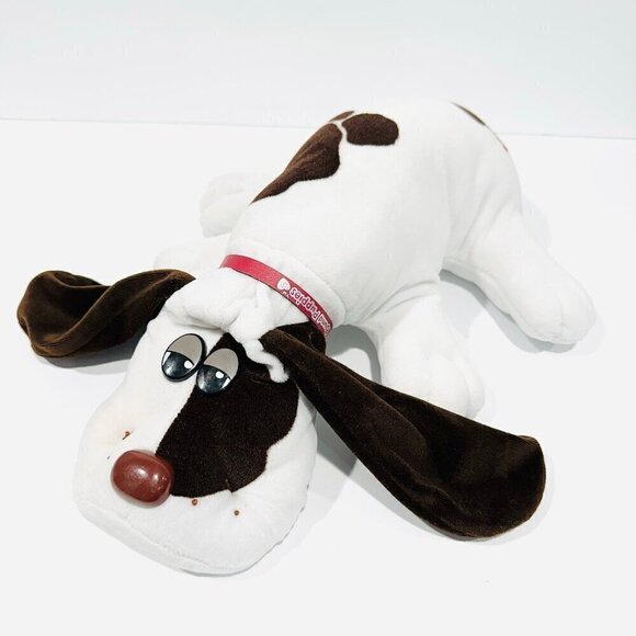 Vintage Tonka 1985 Pound Puppy White w/ Brown Spots Brown Collar Plush Dog - Picture 1 of 11